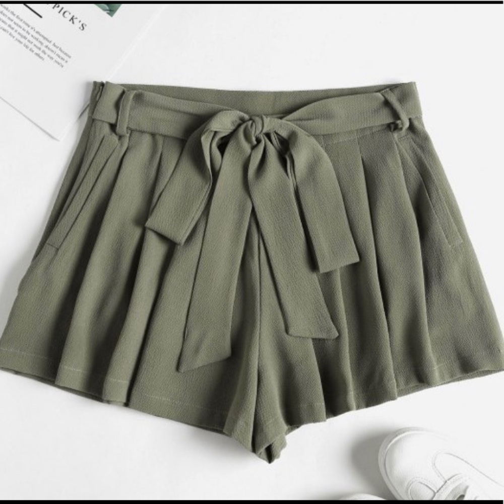 Zaful Sage Green Paper Bag Shorts